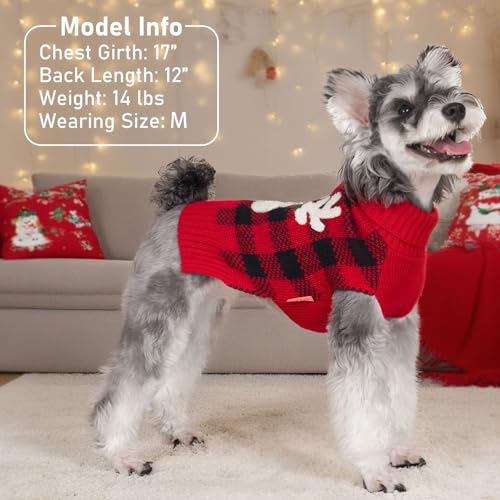 Dog Christmas Sweater for Small Dogs with Red Buffalo Plaid Reindeer (Large (11-19lbs) / Christmas)