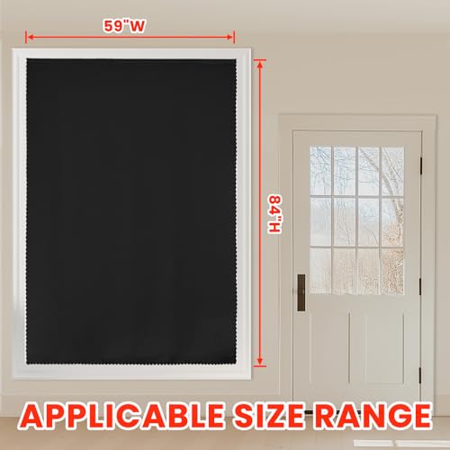 100% Blackout Shades Window Cover Self Adhesive Curtains Sticky Curtain Portable Easy Open Black Out Curtains for Bedroom Living Room No Drilling (Black/ Thickened / 59"W x 84"L (Pack of 1))