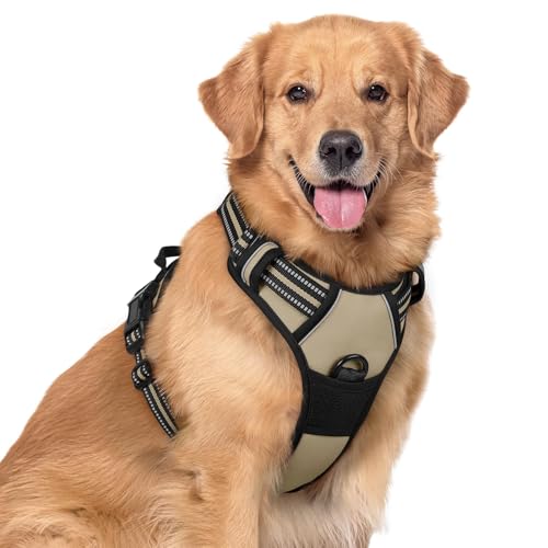 Dog Harness No Pull with 2 Leash Clips (X-Large / Beige)