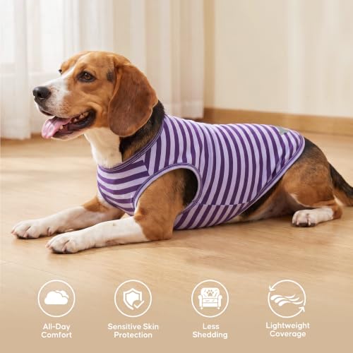 2Pack Cotton Dog Shirt for Small Dogs Soft Striped Tank Top (Medium (7-13lbs) / 03# 2Pack (Purple+Purple Striped))