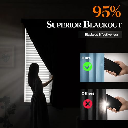 Magic Tape Stick on Curtains Blackout Curtains for Bedroom no Drillng Self Adhesive Curtain no Rod Small Window (Sky Blue / 59"W x 71"L (Pack of 2))