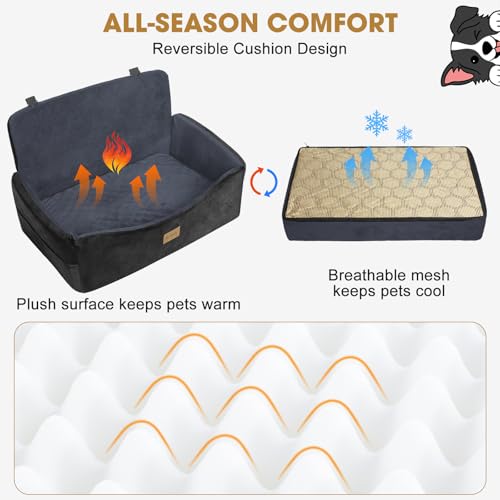 Dog Car Seat for Large Medium Sized Dogs Under 55 lbs (Black Dark Grey / Medium/Large)