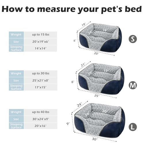 Small Dog Bed Rectangle Washable Orthopedic Soft Calming Sleeping Durable Pet Cuddler with Anti (S(20"x 19"x 6") / Navy)
