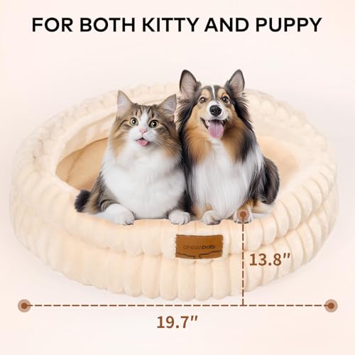 Cat Cave Bed for Indoor Cats Covered Hooded Pet Bed with Cushion (White)