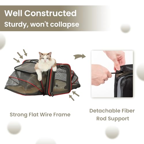 2 Side Expandable Pet Carrier Dog Carrier Cat Carrier for 2 Cats (18.9"L x 12.2"W x 12.2"H / Gray Brown)