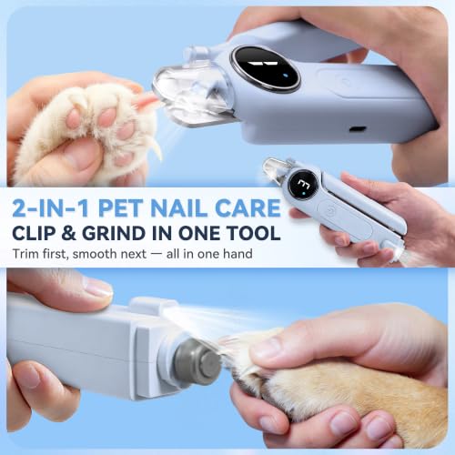 2-in-1 Quiet Electric Pet Nail Clipper & Grinder with Light for Dogs Cats (Blue) Dual LED Lights,3-Speed Grinder,Nail Clipping Splash Guard,Type-C Rechargeable,Quiet Design for Anxious Dogs & Cats (Blue)