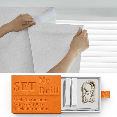 100% Blackout Self Adhesive Curtains (52"W x 60"L (Pack of 1) / Off-white)