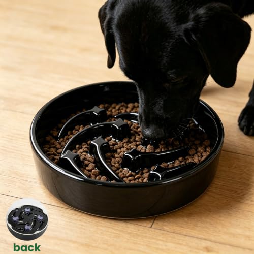 Ceramic Slow Feeder Dog Bowls (Black)