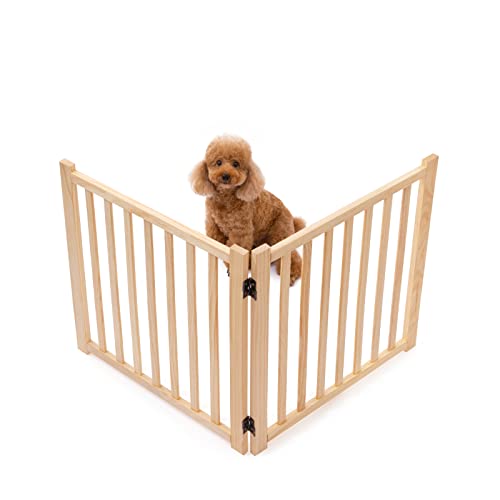 Non Painted Wood Freestanding Pet Gate for Dogs (【2 Panel】-23“ H)