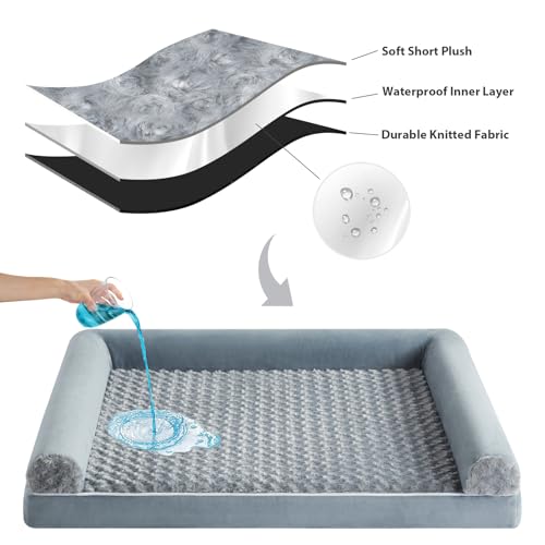 Orthopedic Washable Large Dog Bed for Senior Dog Comfy Sleep (36"l x 27"w x 6.5"th / Grey)