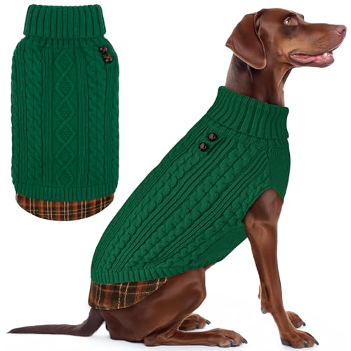 Dog Sweater for Medium Large Dogs Turtleneck Thick Knit Pullover (XX-Large (35-60lbs) / 10# Green)