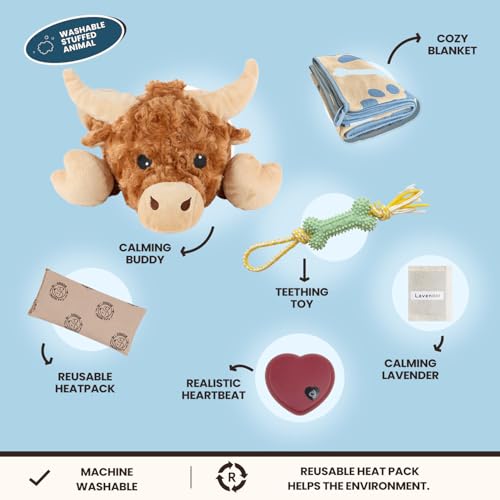 Cow Puppy Heartbeat Toy for Anxiety Relief with Reusable Heat Pack and Lavender - PetSolution