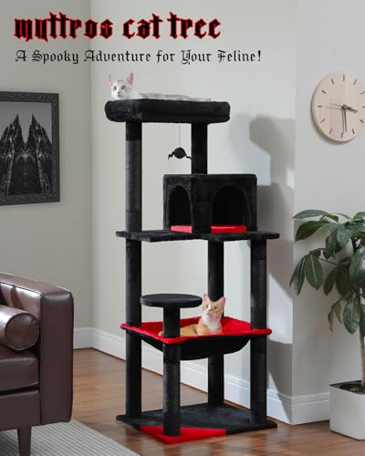 56.3" Cactus Cat Tree with Metal Hammock (Black / 56.3in)