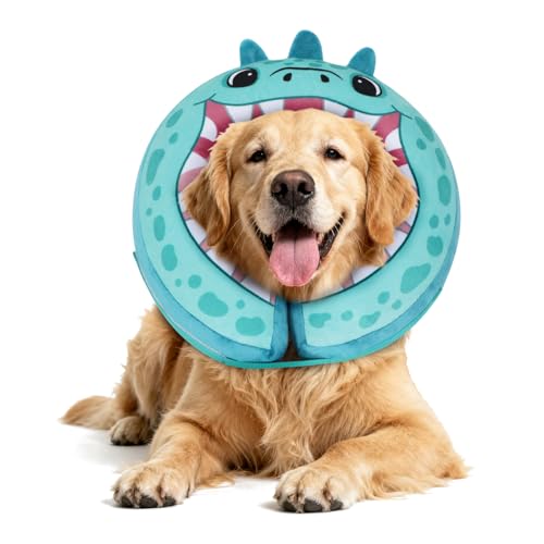 Inflatable Recovery Dog Collar (Teal Dinosaur / Medium + (Neck:11''-13''))