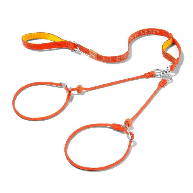 Slip Lead Leash 2 Dogs (Orange / w/ Handle)