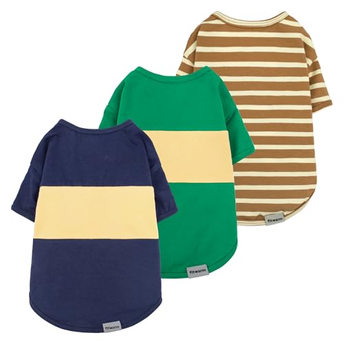 3 Pack Color Block Striped Dog Shirt (Medium / Navy Blue-Sea Green-Brown)