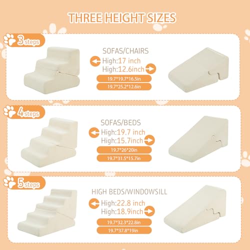 Dog Ramp for Bed (Beige / Extra Wide 3 Step)