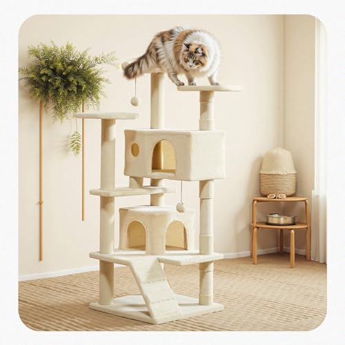 54 Inch Cat Tree Tower with Natural Sisal Scratching Post (Cream / 54IN)
