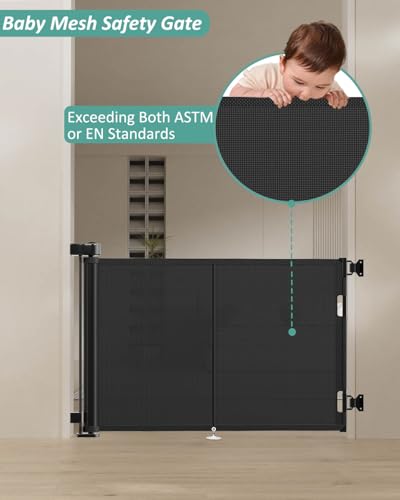 59 inch Reinforced Retractable Baby Gates 34 inch Tall (Black / 34" Tall x 59" Wide)