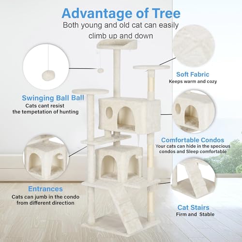 62" Cat Tree Tower (Beige)