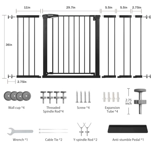 36" Extra Tall Baby Gate for Doorways (Black / 29.7-57"W x 36"H)