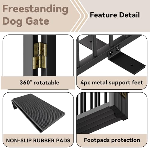 Full Metal Freestanding Dog Gate with Door (【6 Panels】120"W*24H" / Black)