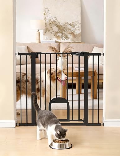 36" Tall Pet Gate with Cat Door (Black / 29-43" Wide, 36" Tall)