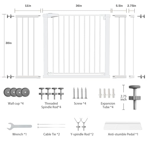 36 58" Extra Wide Baby Gate for Stairs (White / 36-58"W x 30"H)