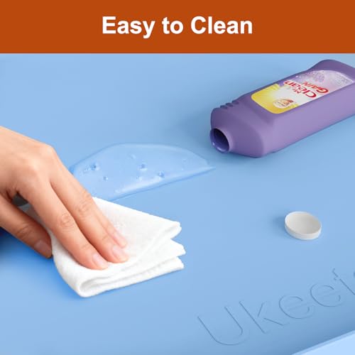 34" x 22" Extra Thick Silicone Mat Waterproof with Raised Edge (Blue / 34"L x 22"W)