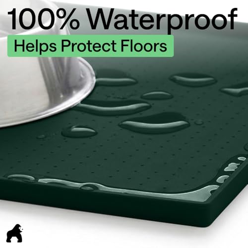 Dog Food Mat 100% Waterproof Silicone (Hunter Green / 23"l X 15"w)