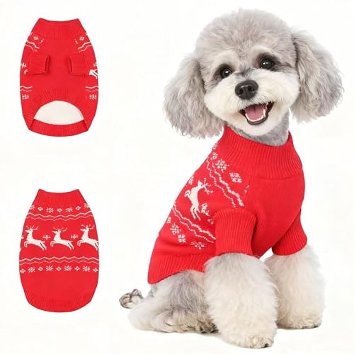 Christmas Dog Sweaters for Small Medium Large Dogs Classic Turtleneck Holiday Xmas Pet Clothes Cozy Stretchy Sweater for Chihuahua (Christmas Reindeer(Order One Size Up) / Large)