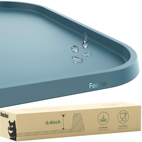 Pet Feeding Mat [Warped Resistant Raised Edge] (23.5"L x 13.5"W / Blue)