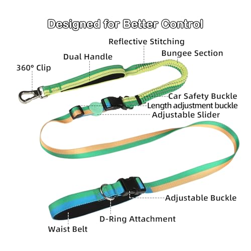 Hands Free Dog Leash with Waist Belt for Running & Walking (Tropical Wave)