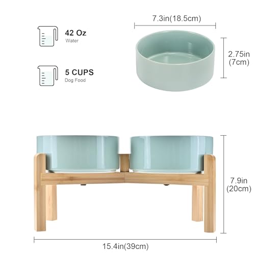 Elevated Dog Bowls Ceramic (7.3 in - 5.3 cups / Light Green)