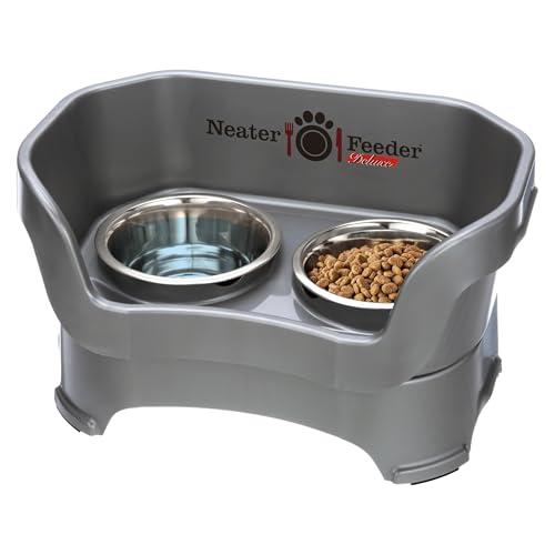 Neater Feeder Deluxe Mess Proof Dog Bowls Elevated for Medium Dogs 19 (Medium with Standard Bowl / Gunmetal Grey)
