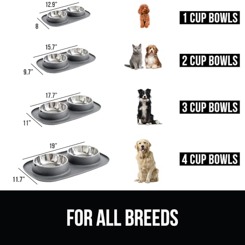Dog Bowl Set with Feeding Mat (Gray / 3 Cup Bowls)