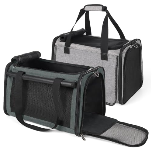 2 Packs 25 lbs Soft Sided Pet Carrier for Large Cat & Small Dog (17.5"L x 11.0"W x 11.0"H / 2 Pack(Grey*1+Grey green*1))