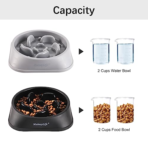 2 Pack Slow Feeder Dog Bowls (B-Gray&Black / Medium)