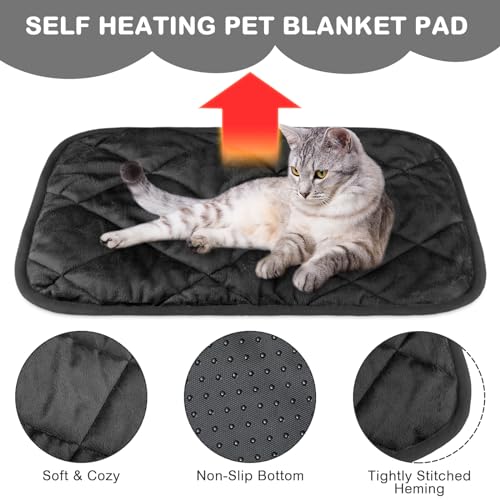 4 Pack Self Heating Cat Pad Self Warming Dog Mat Reflects Body Heat Extra Warm Thermal Pet Pad Washable Dog Cat Bed Crate Bed Mat Blanket (16 x 20 Inch / Black)