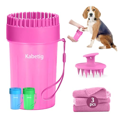 Dog Paw Cleaner Cup with Detachable Top Brush for Small (Medium(3Towels&Brush) / Pink)
