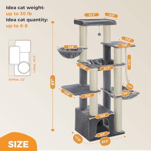 67" Heavy Duty Cat Tree for Maine Coon (Grey / 67in)