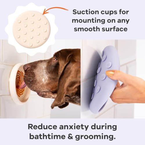 Lick Dish Silicone Dog & Cat Lick Mat Slow Feeder Dish (Periwinkle + Almond / Small)