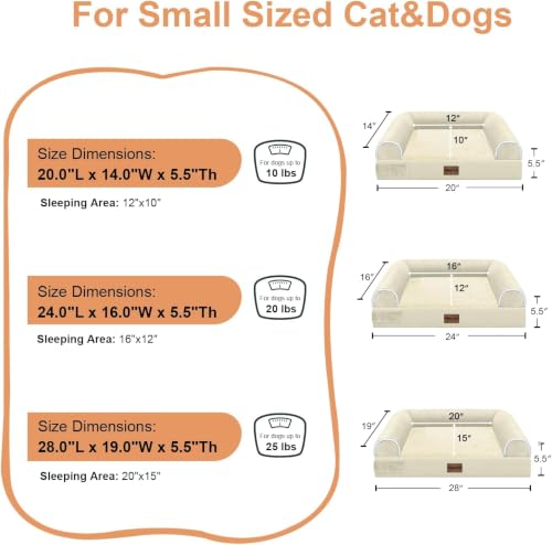 Orthopedic Dog Bed for Small Dogs (Beige / 24.0"L x 16.0"W x 5.5"Th)