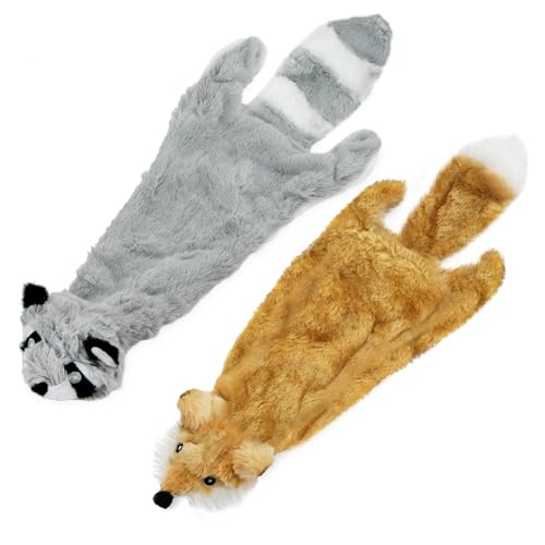 2-in-1 Stuffless Squeaky Dog Toy - Fox, Raccoon, Medium (Multicolor/Raccoon & Fox / Medium)