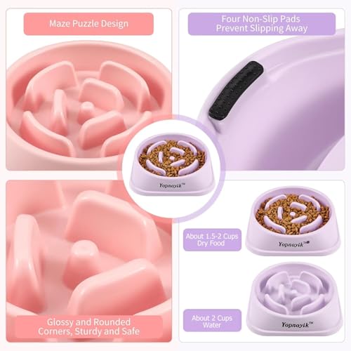 2 Pack Slow Feeder Dog Bowls for Medium Dogs & Cats (Medium / Pink and Purple)