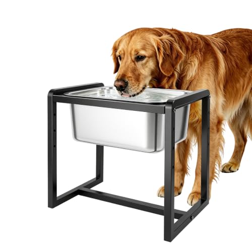 Adjustable Height Elevated Large Dog Water Bowls with Stainless Steel Bowls and Metal Stand (2.4GLLON)