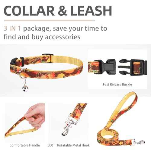 Dog Harness Collar and Leash Set No Pull for Small Medium Sized (Brown&Yellow (Fall) / M (CHEST 16"-18"))