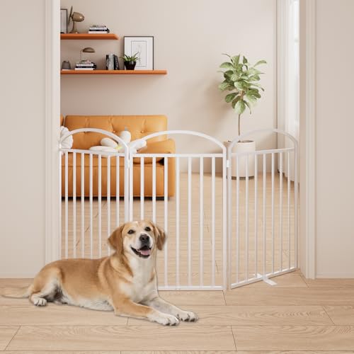 3 Panles Full Matel Freestanding Dog Gates (【3 Panels】72"W*36H" / White)