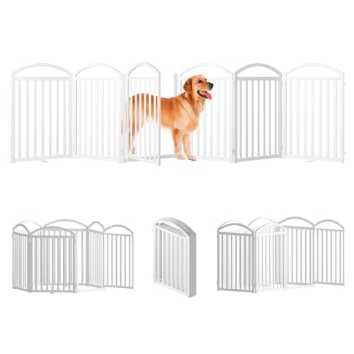 6 Panels Full Matel Freestanding Dog Gates with Door (【6 Panels with Door】144"W*32H" / White)