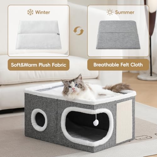 Extra Wide Cat Houses for Indoor Cats (Grey / 23.6"D x 16"W x 13"H)